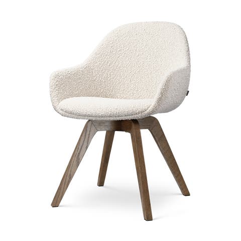 Noor-Mae draaibare eetkamerstoel bouclé beige - walnoot houten onderstel