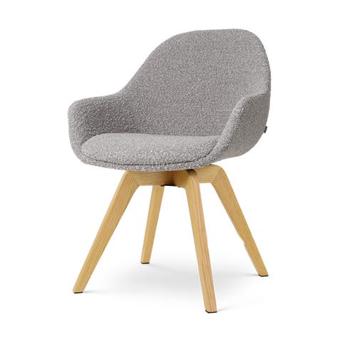 Noor-Mae draaibare eetkamerstoel bouclé taupe - houten onderstel