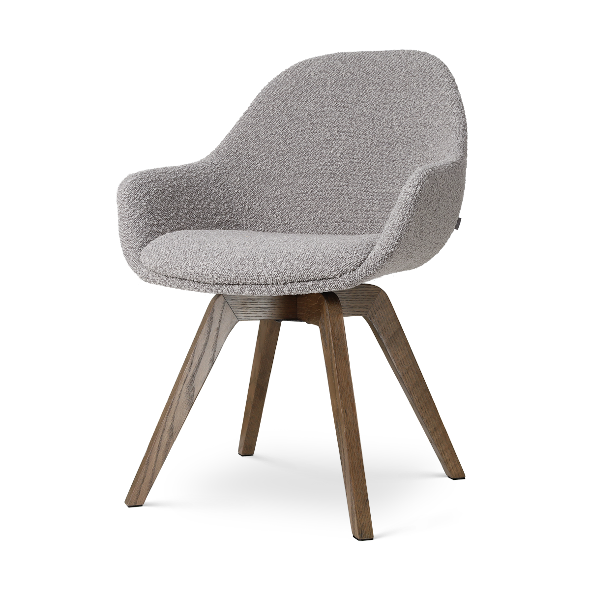 Noor-Mae draaibare eetkamerstoel bouclé taupe - walnoot houten onderstel