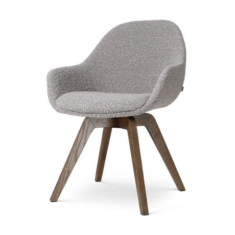 Noor-Mae draaibare eetkamerstoel bouclé taupe - walnoot houten onderstel