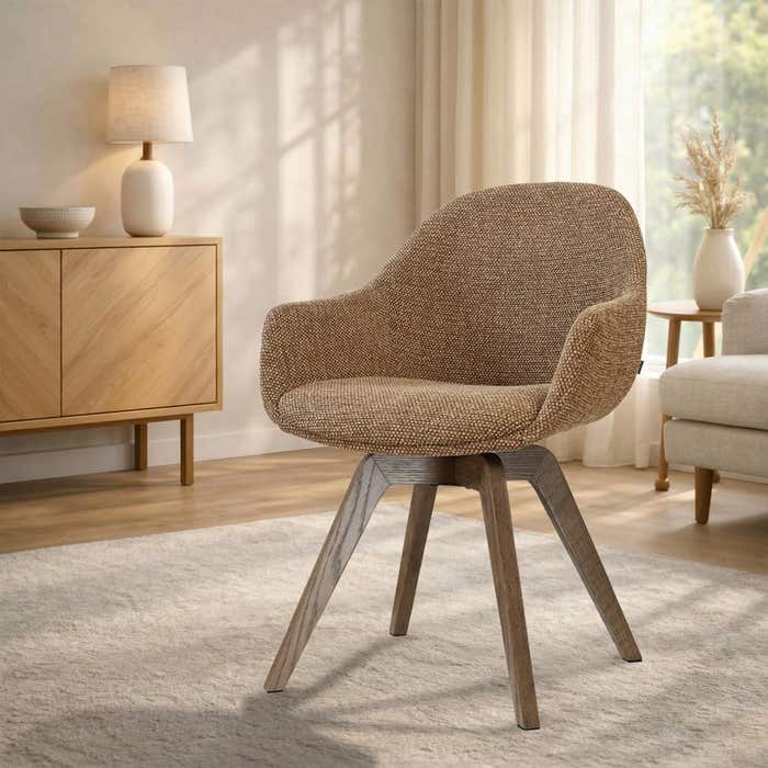Noor-Mae draaibare eetkamerstoel bruin blend - houten onderstel - scandinavisch - armstoel - stijlvol