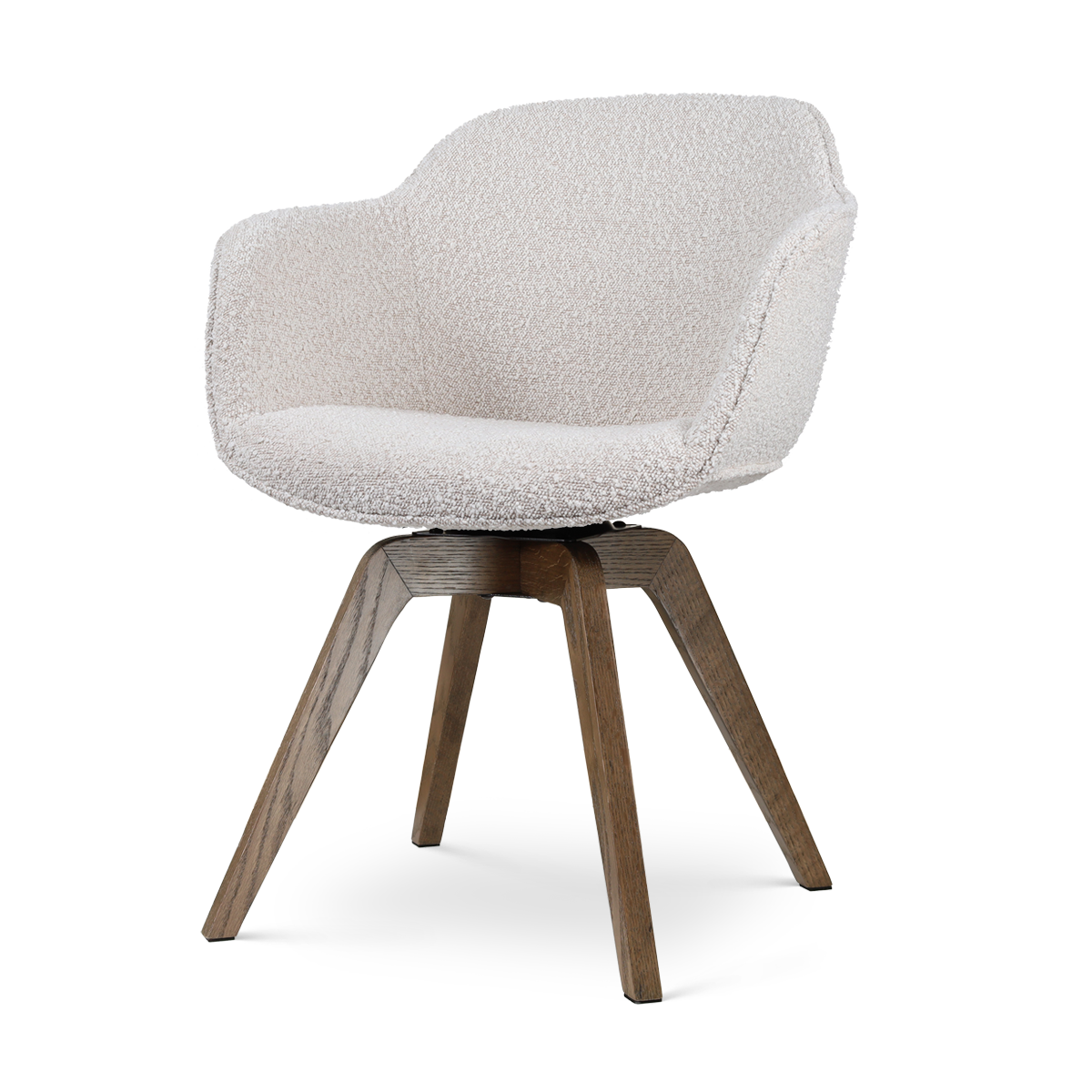 Noor-Mare draaibare eetkamerstoel bouclé beige - walnoot houten onderstel
