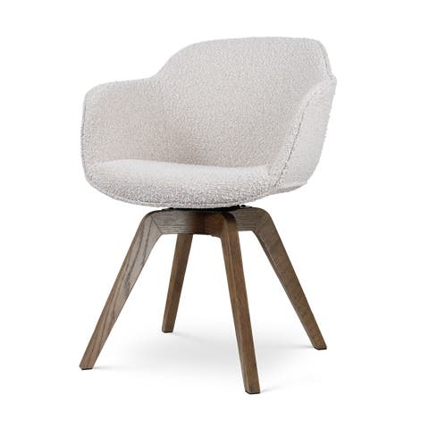 Noor-Mare draaibare eetkamerstoel bouclé beige - walnoot houten onderstel