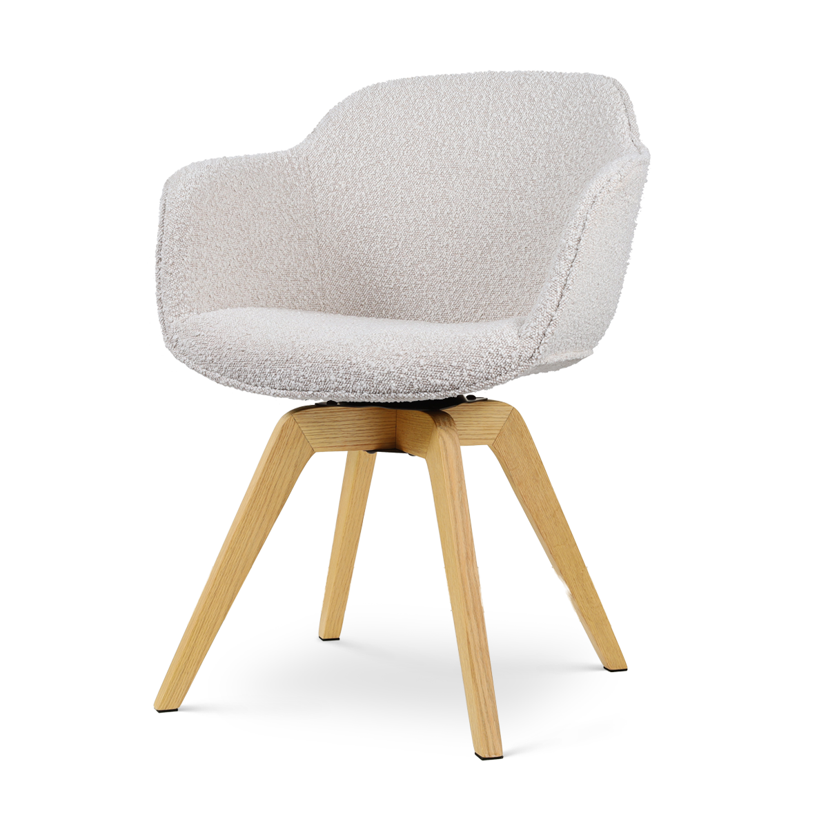 Noor-Mare draaibare eetkamerstoel bouclé beige - houten onderstel