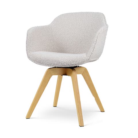 Noor-Mare draaibare eetkamerstoel bouclé beige - houten onderstel