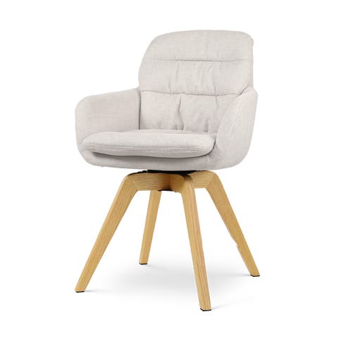 Noor-Mia draaibare eetkamerstoel beige - houten onderstel