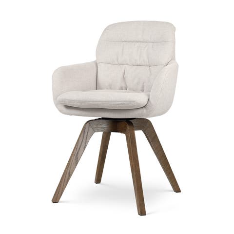 Noor-Mia draaibare eetkamerstoel beige - walnoot houten onderstel