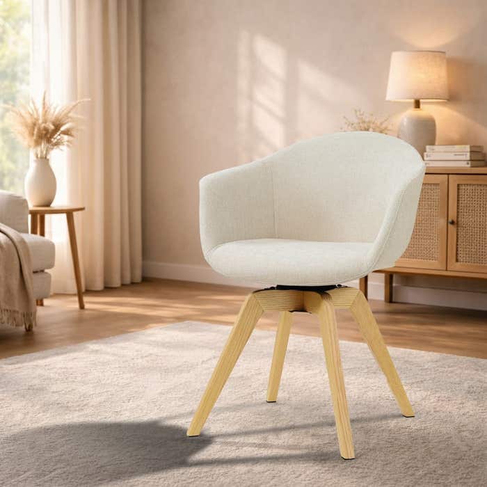 Noor-Otis draaibare eetkamerstoel cottonbeige - houten onderstel - armstoel - elegant - scandinavisch