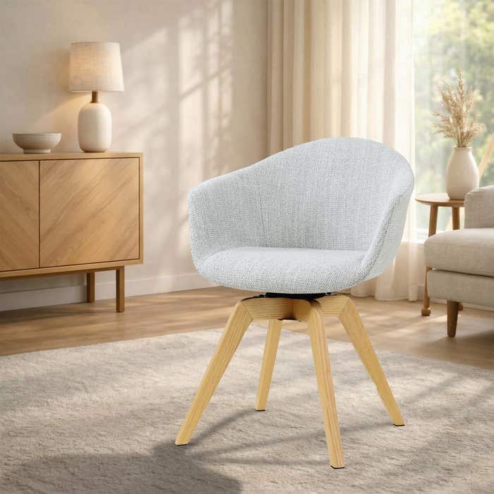 Noor-Otis draaibare eetkamerstoel grijs melange - houten onderstel - armstoel - comfortabele zitting - scandinavisch