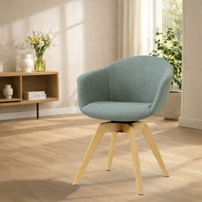 Noor-Otis draaibare eetkamerstoel saliegroen - houten onderstel - armstoel - elegant - scandinavisch
