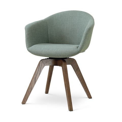 Noor-Otis draaibare eetkamerstoel saliegroen - walnoot houten onderstel
