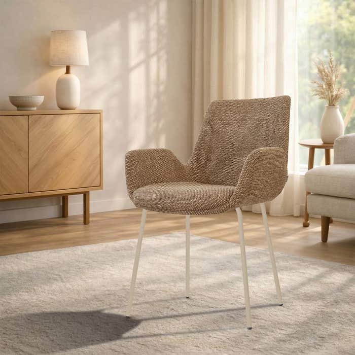 Nora-Eef eetkamerstoel bruin blend - beige onderstel - japandi - stoffen - comfortabel - armstoel