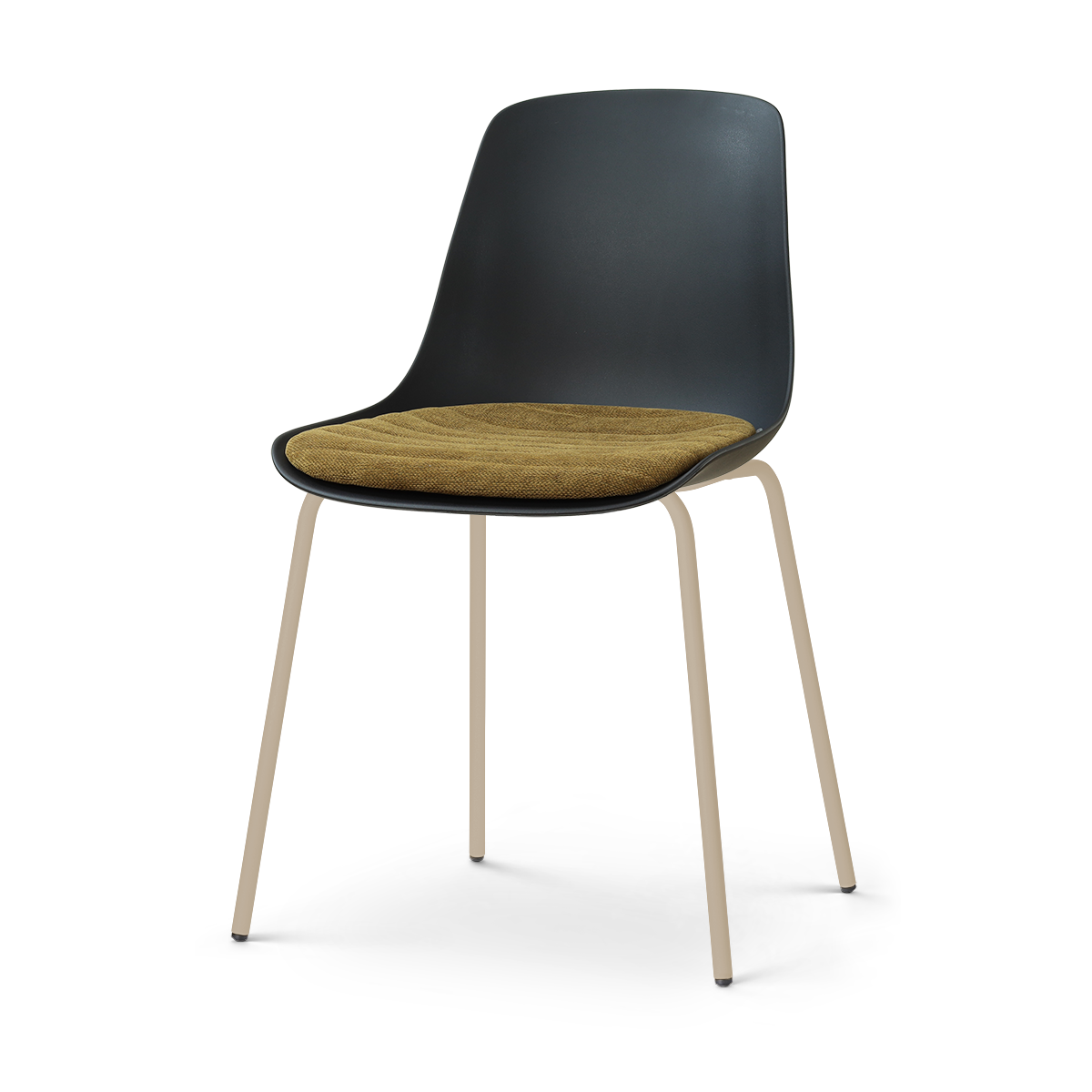 Nora-Liv eetkamerstoel zwart met mosgroen zitkussen - beige onderstel