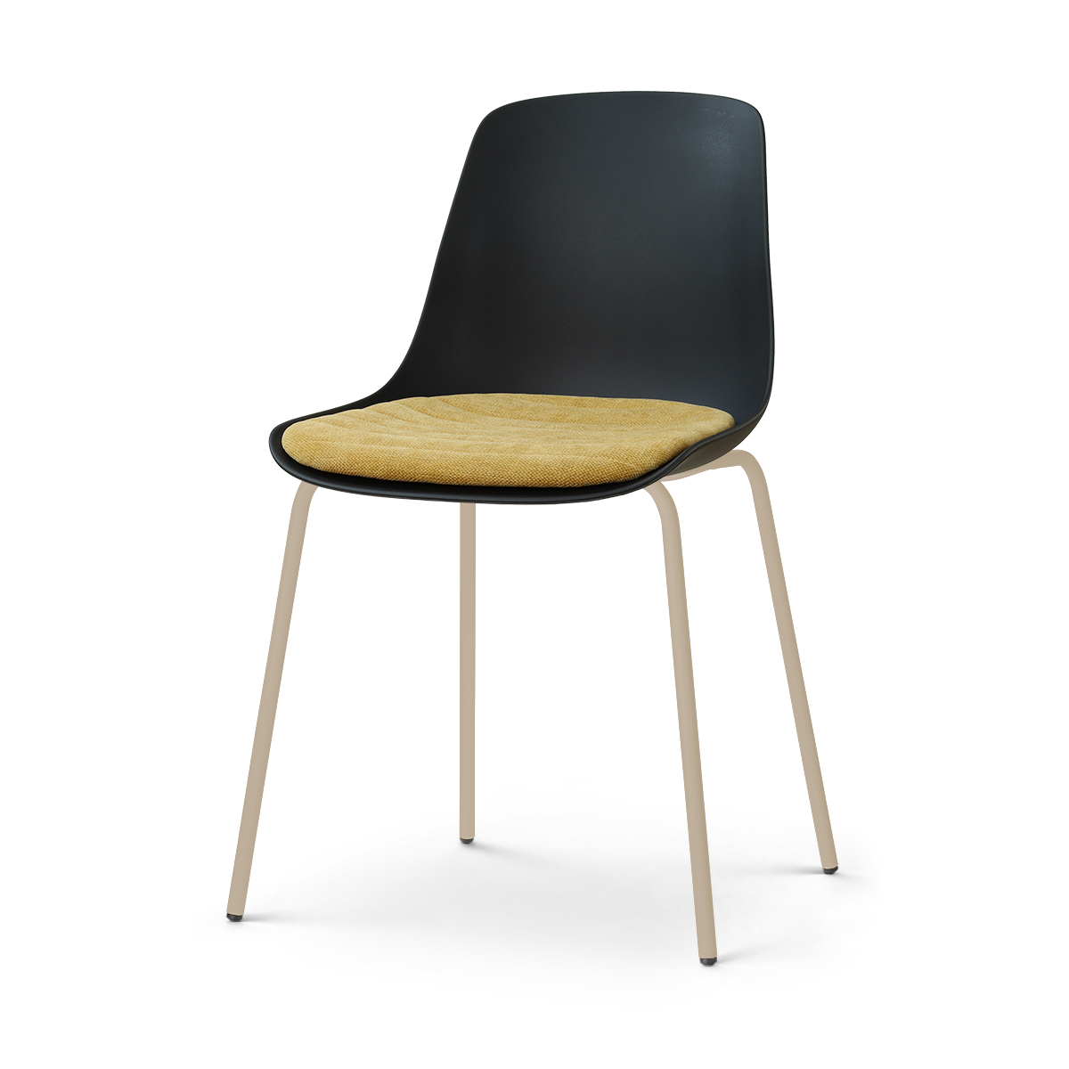 Nora-Liv eetkamerstoel zwart met warm oker zitkussen - beige onderstel