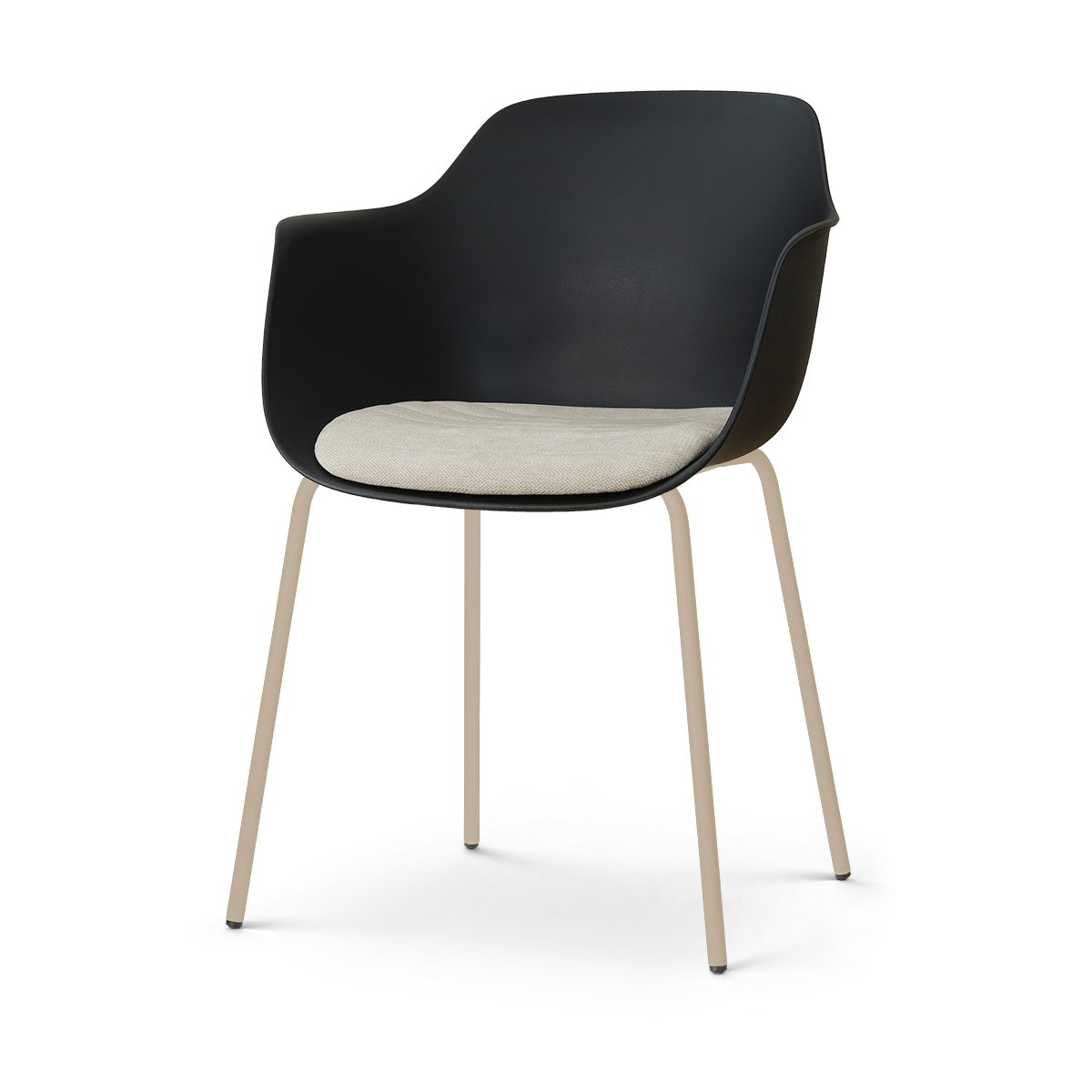 Nora-Liz eetkamerstoel zwart met naturelbeige zitkussen - beige onderstel