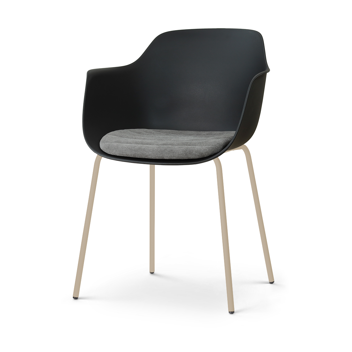 Nora-Liz eetkamerstoel zwart met zeegrijs zitkussen - beige onderstel