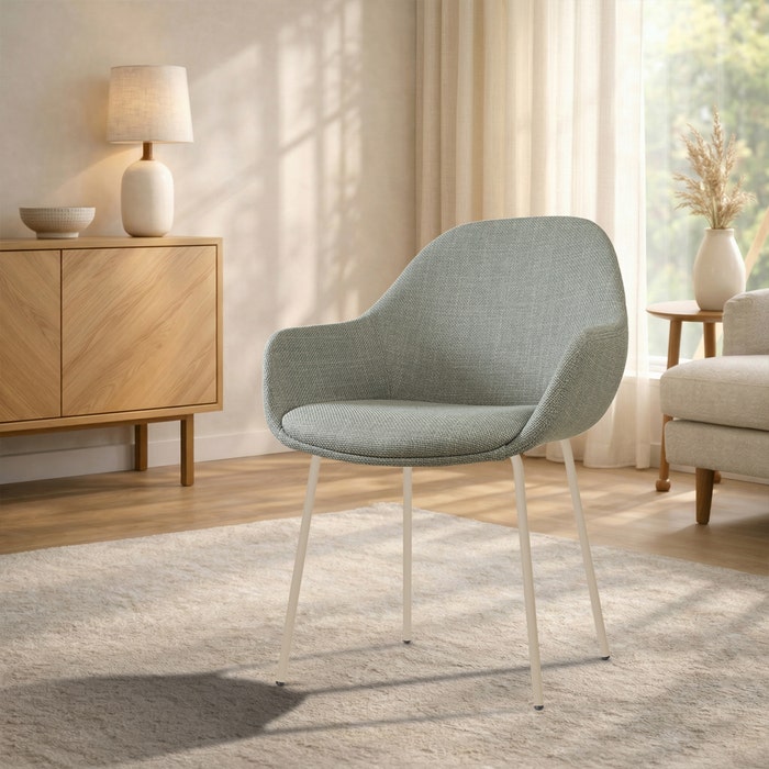 Nora-Mae eetkamerstoel saliegroen - beige onderstel - scandinavisch - armstoel - stoffen - groen