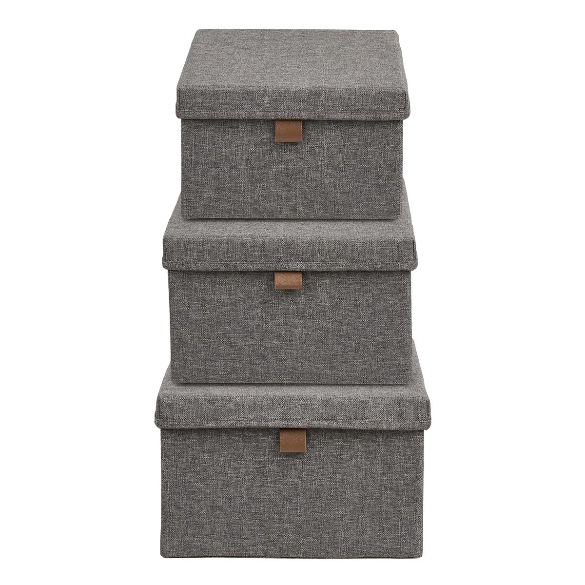 opbergmanden grijs gemêleerde stof met deksel - set van 3