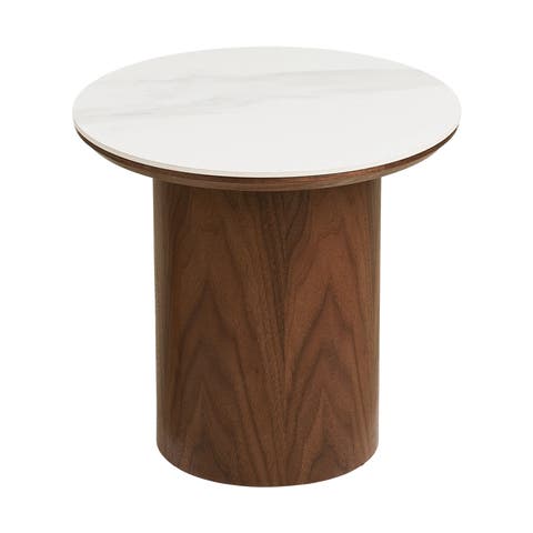 Nour houten bijzettafel met keramiek blad donkerbruin - Ø40