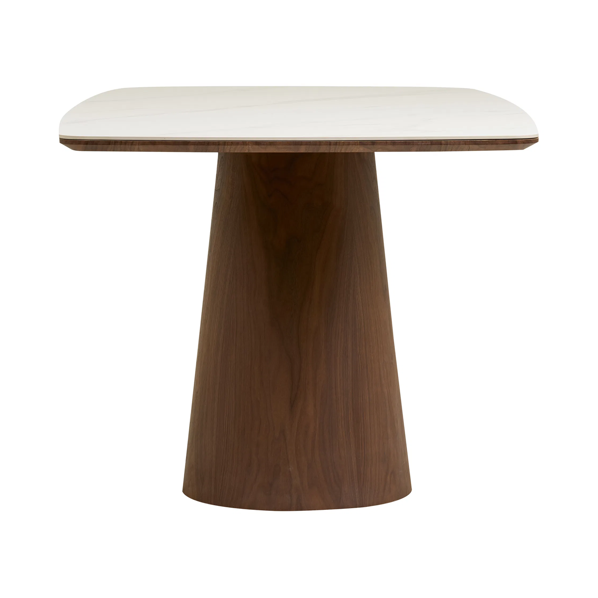 zijaanzicht Nour houten eettafel met keramiek blad donkerbruin - 200 x 90 cm