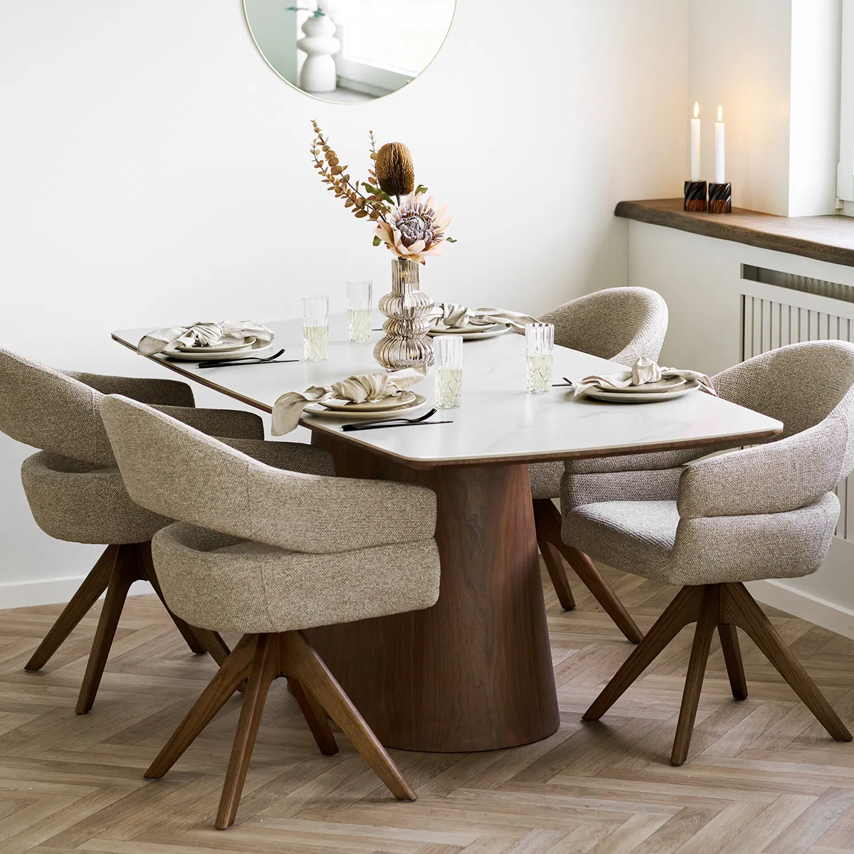 Nour houten eettafel met keramiek blad donkerbruin - 200 x 90 cm wit - marmer - 6 tot 8 personen