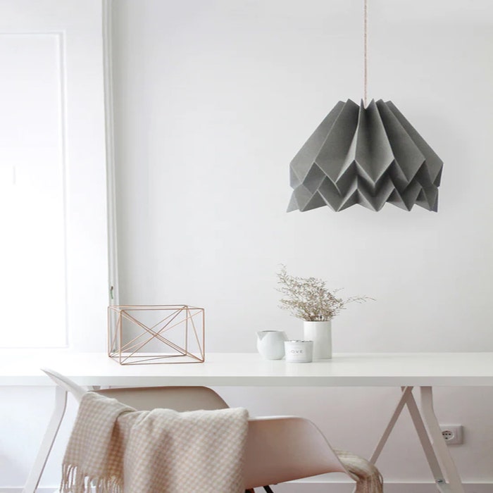 Origami hanglamp - Papier - Ø 45 cm - Grijs - Koordset wit 