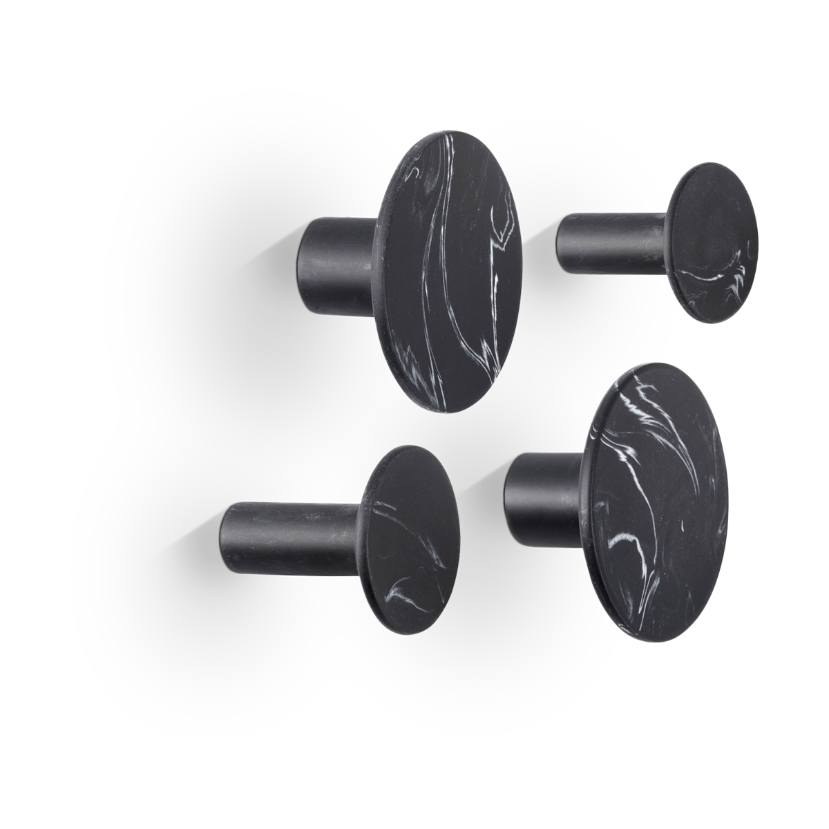 Hook set marble wandknop zwart - set van 4