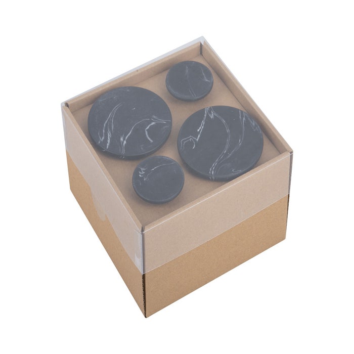Hook set marble wandknop zwart - set van 4 _ rond - marmer