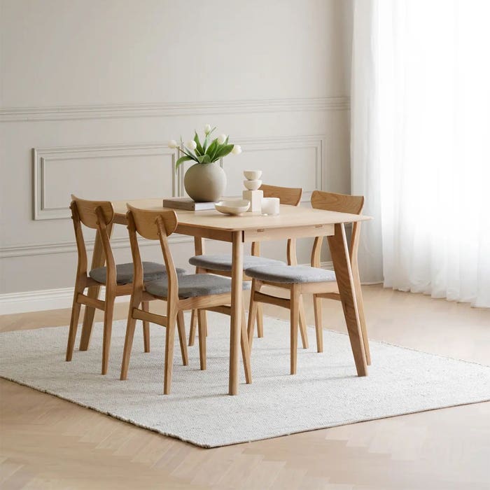 Cirrus Butterfly uitschuifbare houten eettafel - 150 tot 195 x 90 cm - tafel - eetkamertafel - hout - 6 persoons - 4 persoons - rechthoekig - scandinavisch - verlengbare