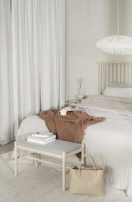 Milford eikenhouten bankje whitewash - met zitkussen - 80 x 46 cm - schoenenbankje - halbankje