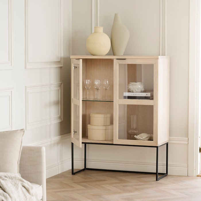 Everett houten vitrinekast whitewash - 95 x 125 cm - buffetkast