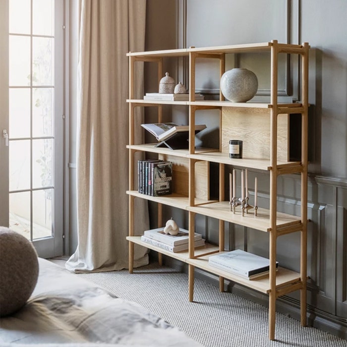 Holton houten wandkast naturel - 140 x 166 cm - boekenkast - room divider - eiken - woonkamer - laag -  bruin - scandinavisch
