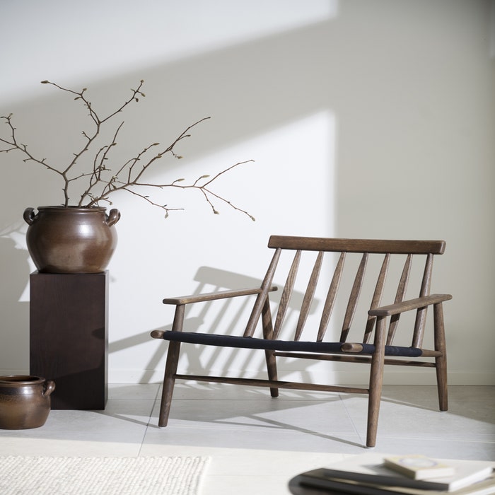 Canwood houten fauteuil - zwarte zitting - loungestoel - stoel - zwart - met armleuning - eikenhout