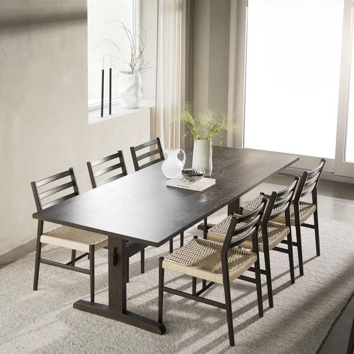 Westville houten verlengbare eettafel - 240 x 95 cm - eetkamertafel - eiken - 6 personen - 8 personen - rechthoekig - japandi - donkerbruin - donker houten - lange