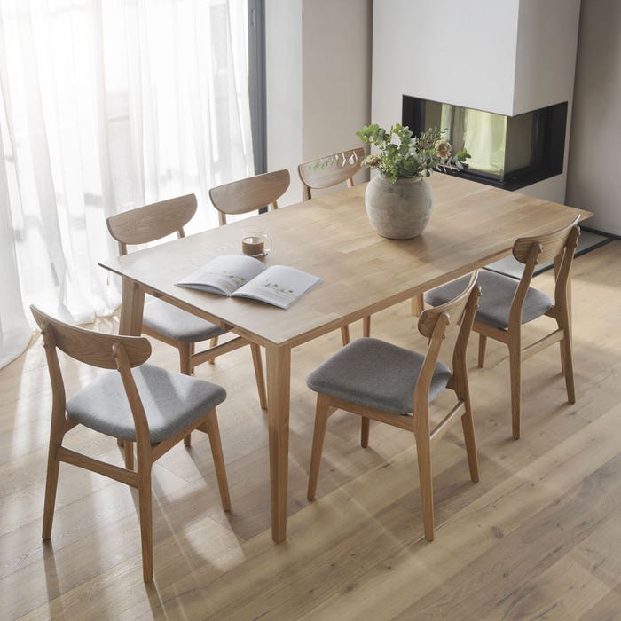 Rodham eikenhouten eetkamerstoel - gestoffeerde zitting lichtgrijs - stoel - retro - bruin - scandinavisch - zonder armleuning - lichtgrijs - naturel