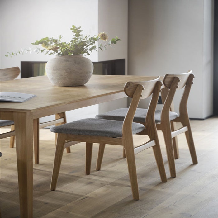 Rodham eikenhouten eetkamerstoel - gestoffeerde zitting lichtgrijs - set van 2 - stoel - retro - bruin - Scandinavisch - zonder armleuning - lichtgrijs - naturel