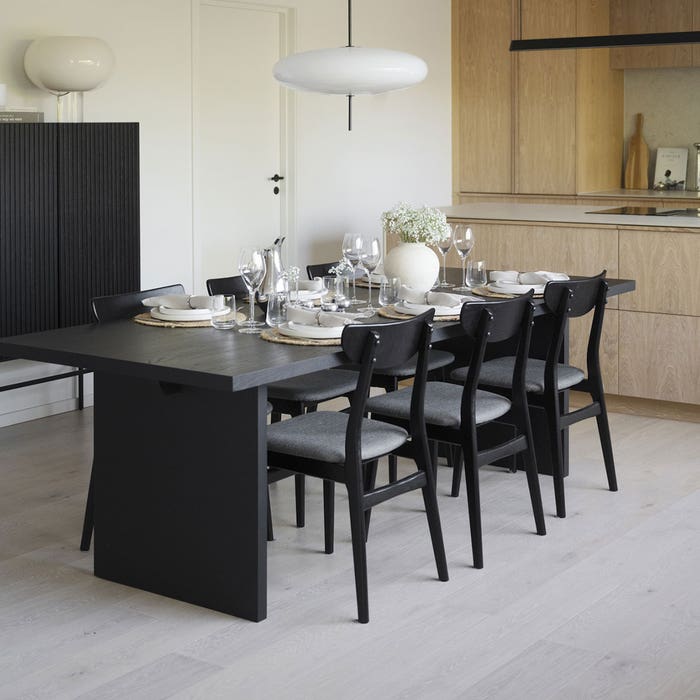 Rodham houten eetkamerstoel zwart - gestoffeerde zitting donkergrijs - design - retro - eettafelstoel - stof - scandinavisch - eiken - houten poten