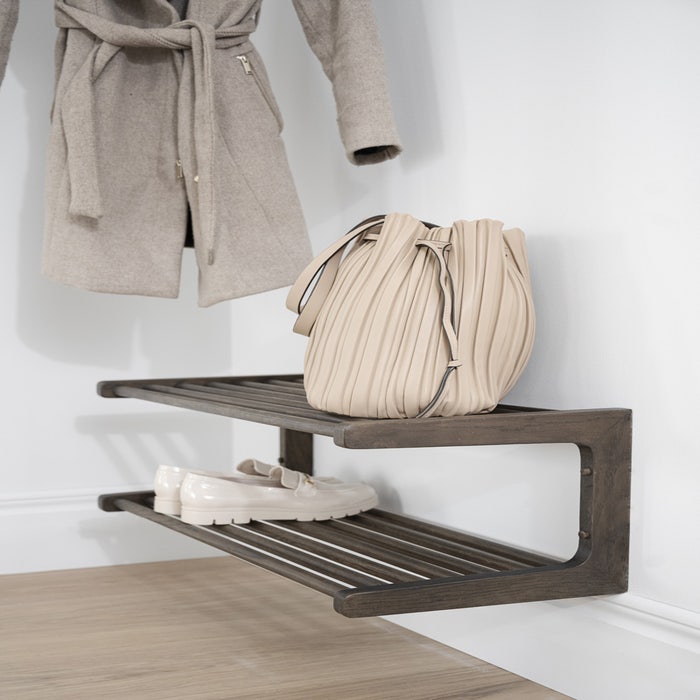 Inverness houten schoenenrek donker eiken - 80 x 28 cm - hal - laag - open - gang - 80 cm breed - ondiepe