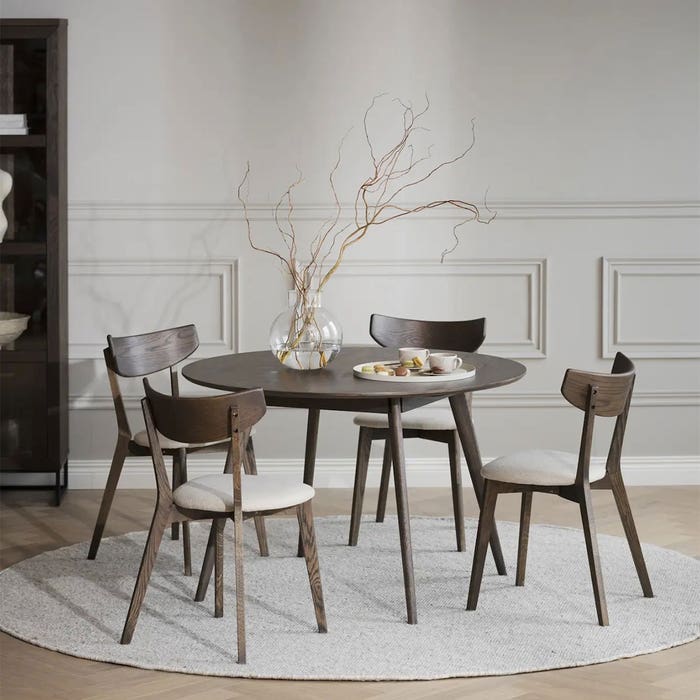 Yumi houten eettafel donker eiken - Ø115 cm - eetkamertafel - keukentafel - 4 persoons - walnoot - japandi - scandinavisch - kleine ronde eettafel - donkerbruin - bruin