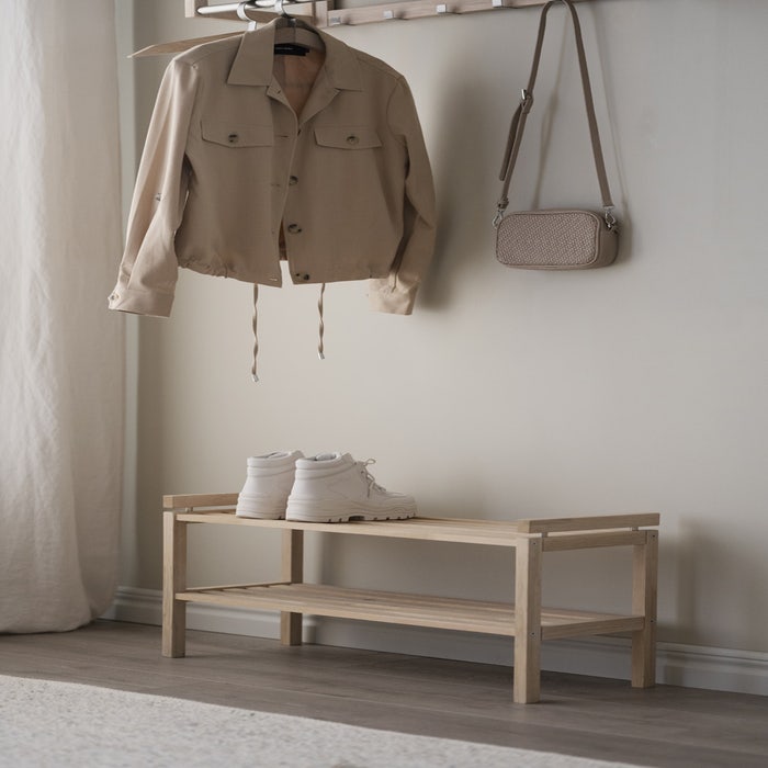 Confetti houten schoenenrek whitewash - 80 x 30 cm - hal - laag - open - gang - 80 cm breed - ondiepe