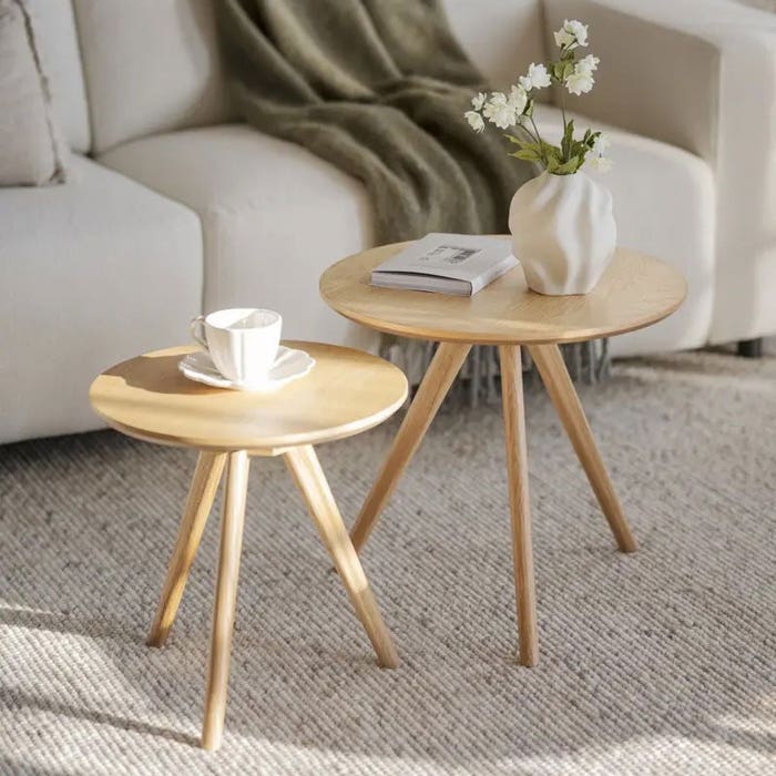Yumi houten salontafel naturel - Ø90 cm - bijzettafel - koffietafel - retro - kleine - moderne - scandinavisch - woonkamer