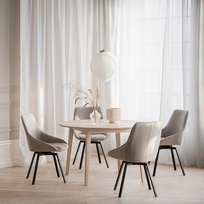 Filippa uitschuifbare eettafel whitewash - Ø120 cm - tafel - hout - keukentafel - eikenhout - 4 persoons - scandinavisch - licht eiken