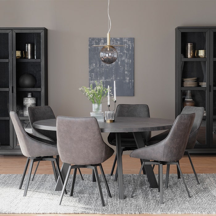 Fred houten eettafel donkerbruin - Ø 160 cm - eetkamertafel - 6 persoons - 8 persoons - japandi - scandinavisch - metalen poten