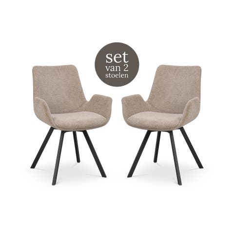 Norwell draaibare eetkamerstoel beige - zwart onderstel - set van 2