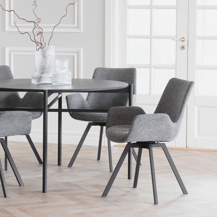 Norwell draaibare eetkamerstoel grijs - zwart onderstel - stoel - landelijk - eettafelstoel - zwart - modern - scandinavisch - met armleuning