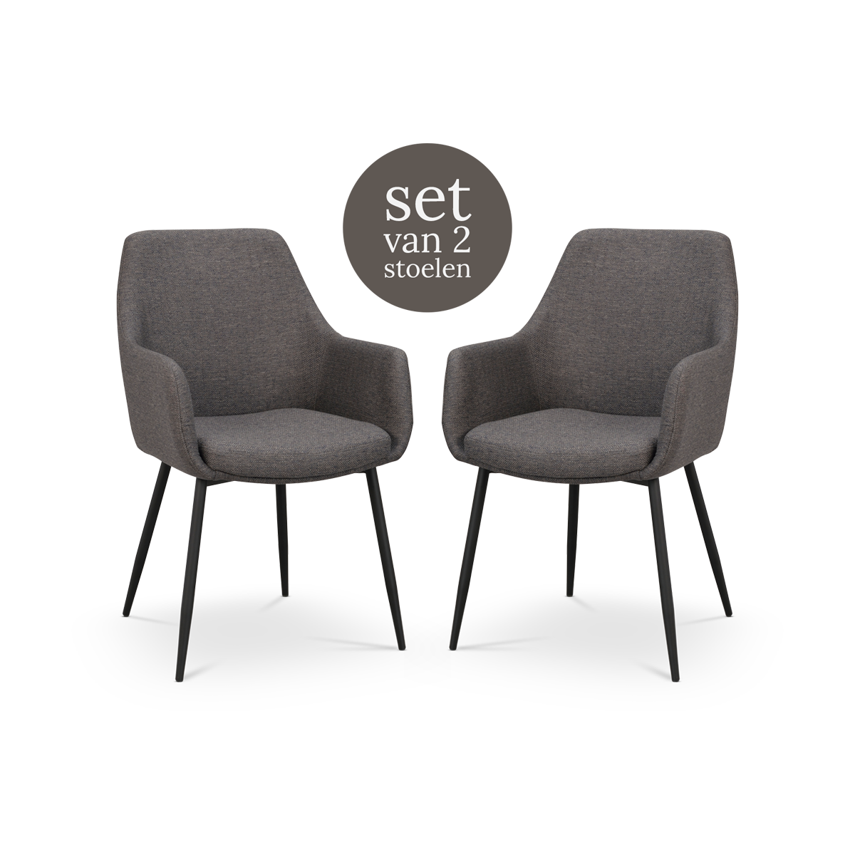 Reily eetkamerstoel donkergrijs - zwart onderstel - set van 2