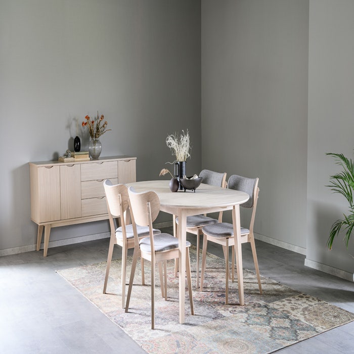 Filippa uitschuifbare houten eettafel whitewash - 170 x 105 cm - ovaal - eetkamertafel - 6 persoons - 8 persoons - massief eiken - ovaal uitschuifbaar - scandinavisch - lange - verlengbare