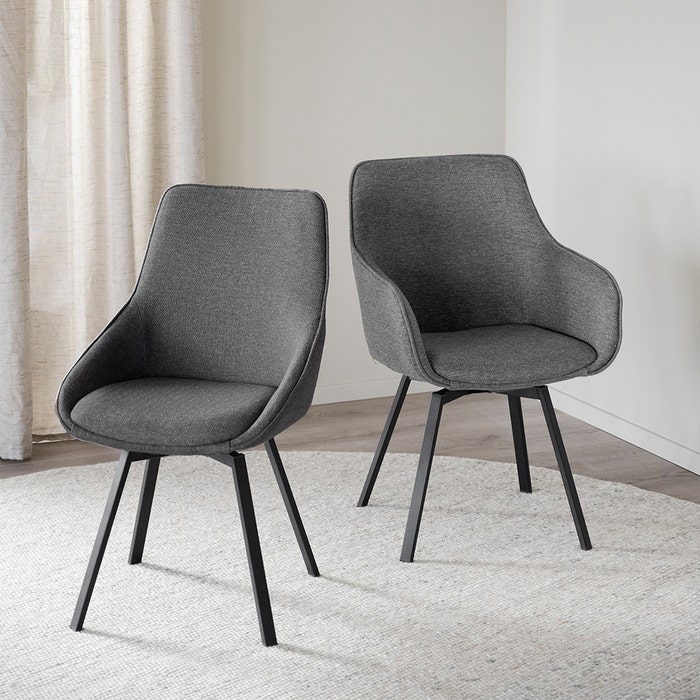 Alison draaibare eetkamerstoel met armleuningen donkergrijs  - stoel - met armleuning - stof - scandinavisch - zwart - metalen frame