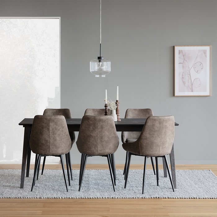 Filippa verlengbare houten eettafel donker eiken - 180 x 90 cm - eetkamertafel - 6 persoons - 8 persoons - massief eiken - japandi - scandinavisch - donkerbruin - bruin - lange - verlengbare