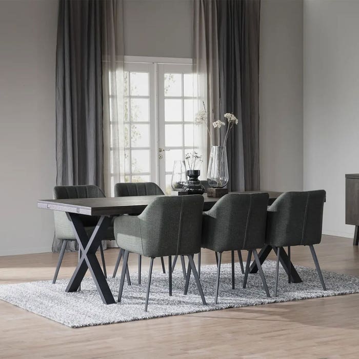 Brooklyn verlengbare eettafel donker eiken - 220 x 95 cm - eetkamertafel - 6 persoons - 8 persoons - massief eiken -japandi - scandinavisch - donkerbruin - lange - verlengbare